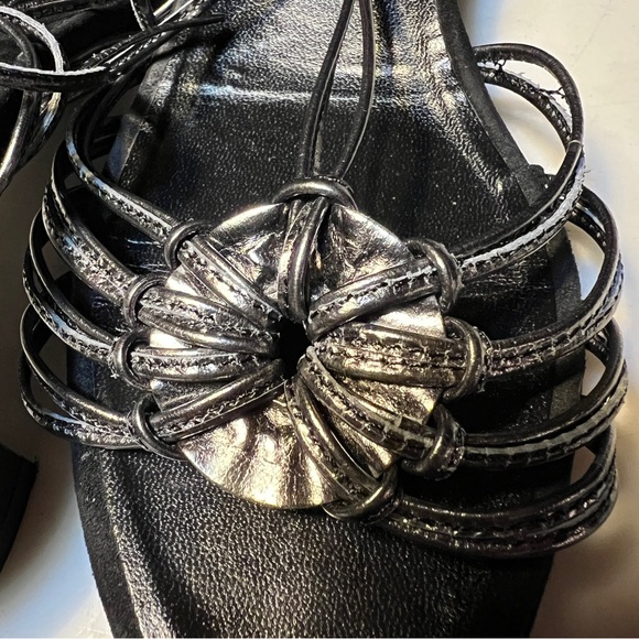 Robert Clergerie Paris Strappy Sandal 1 3/4” Heel Size 10.5B Metallic Blk/Gray - Picture 6 of 13